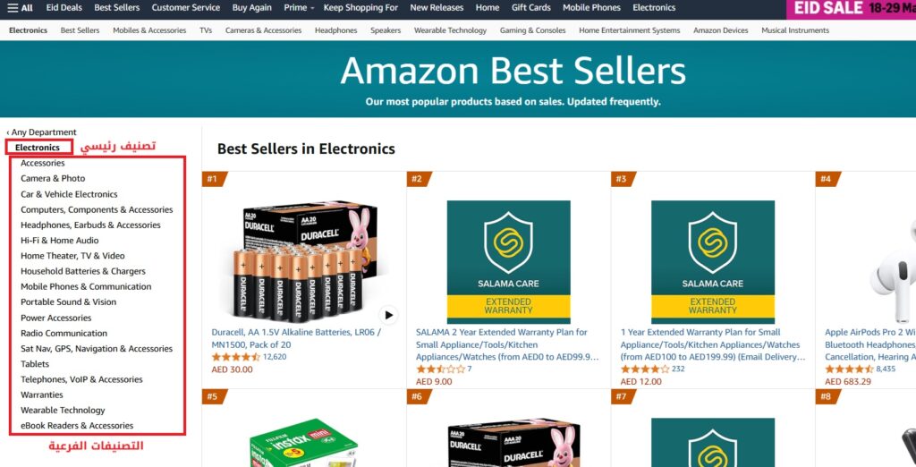 مقارنة بين المنتجات المتصدرة في تصنيف Electronics