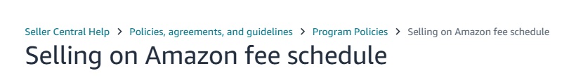 عنوان صفحة Amazon Fee Schedule داخل مركز البائع